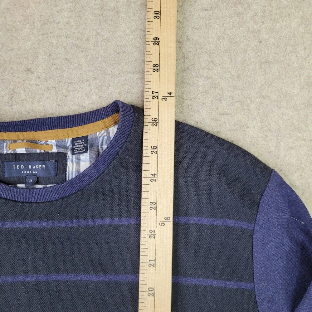 Ted Baker Sweater Mens 3 Blue Striped Pullover Crew Neck Preppy